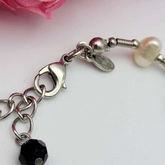 Premier Designs Black And Silver Pearl And Mop Geometric Link  Necklace 33" - Picture 7 of 8